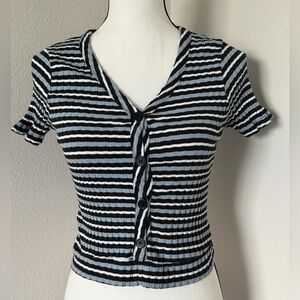 Glitz Black and Blue Striped Button-Down Top